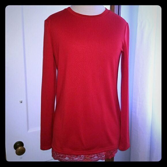 Citrus | Red Lace Hem Sweater - Picture 3 of 9